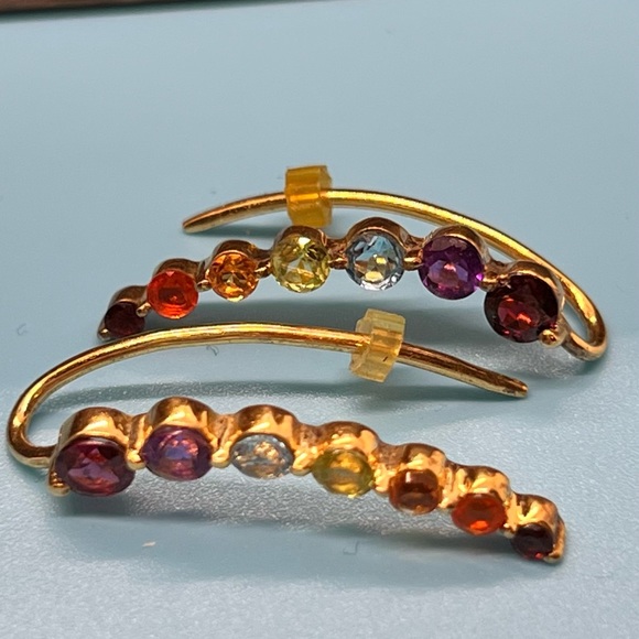 Vintage Earrings with multicolor stones| Stainless Steel Silver S925 Marked - Picture 2 of 6